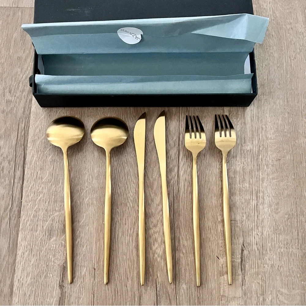 JazzUp JazzUpCo French‎ Flatware 6 PCs Gold - Forks Knifes Spoons Retired